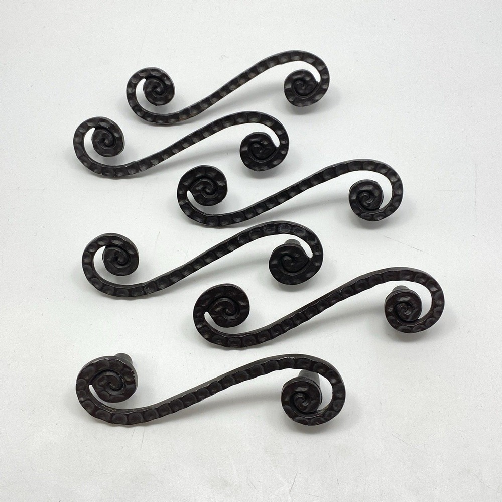 Salvage Atlas Homewares Lot of 6 Aged Bronze Scroll Cabinet Pulls Spiral Handles